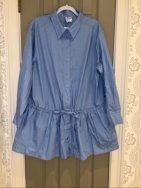 Divided Light Blue Button-Front Drop-Waist Dress